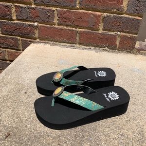 Yellow box flip flops